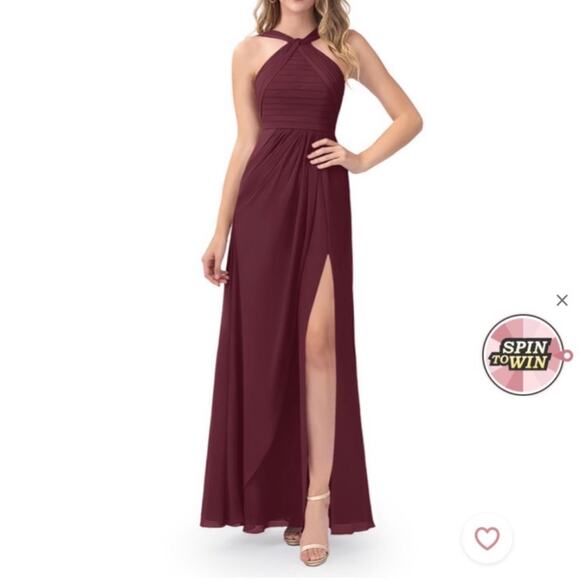 AZAZIE New Mellie Cabernet Pleated Sleeveless Halter Maxi Evening Formal Dress - Picture 1 of 12